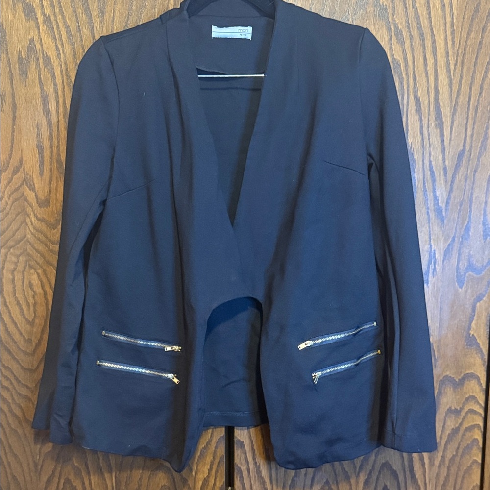 Elegant Black Blazer with Gold Zipper Details